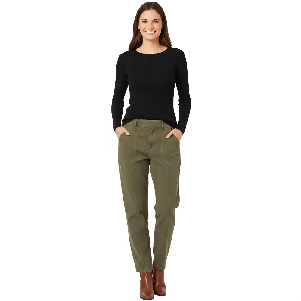 Anthropologie Khaki Linen Cotton Blend Patch Pocket Comfort Pants Size 30